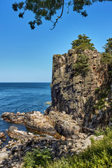 Helligdomsklipperne (Sanctuary Rocks) rocky coastline in the vicinity of Gudhjem Bornholm island, Denmark.