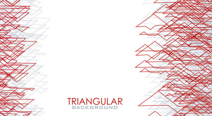 Abstract triangular background with outline red and grey triangles. Vector graphics