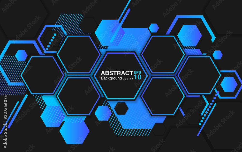 Wall mural abstract background with hexagons. black and blue hexagons pattern background concept. futuristic background concept. Vector EPS 10