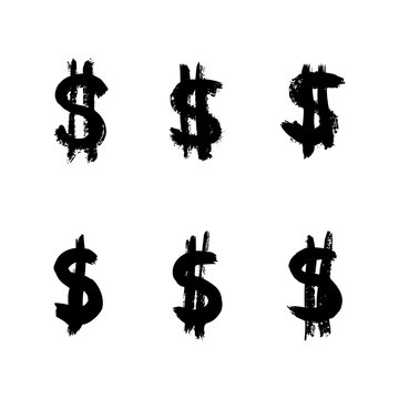 Dollar sign icon of ink brushstrokes. Vector grunge punctuation mark At symbol