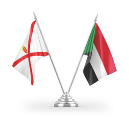 Sudan and Jersey table flags isolated on white 3D rendering