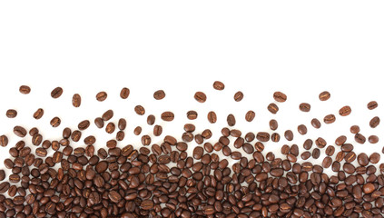 coffee beans isolated on the white background,copy space.