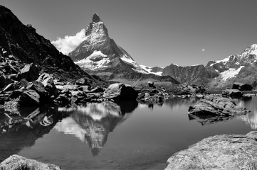 Matterhorn Spiegelung Riffelsee Riffelalp Gornergrat Schweiz Wallis Zermatt Panorama Reflektion...