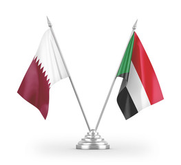 Sudan and Qatar table flags isolated on white 3D rendering