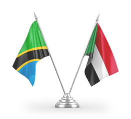 Sudan and Tanzania table flags isolated on white 3D rendering