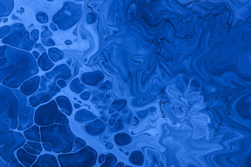 Acrylic Fluid Art. Blue sapphire waves and spot drops. Abstract aqua background or texture