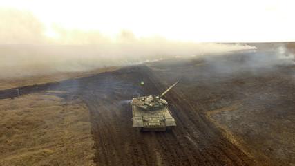 Tank company drills,T-64 tank on the battlefield
