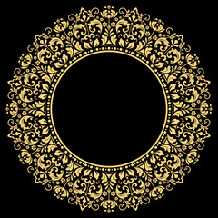 Decorative frame Elegant vector element for design in Eastern style, place for text. Floral golden border. Lace illustration for invitations and greeting cards.