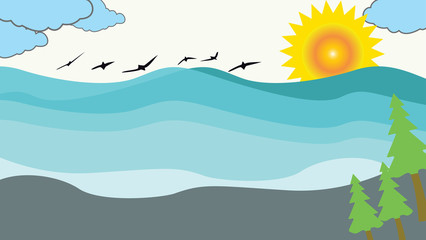 Fototapeta na wymiar Vector illustration of beach and sunset