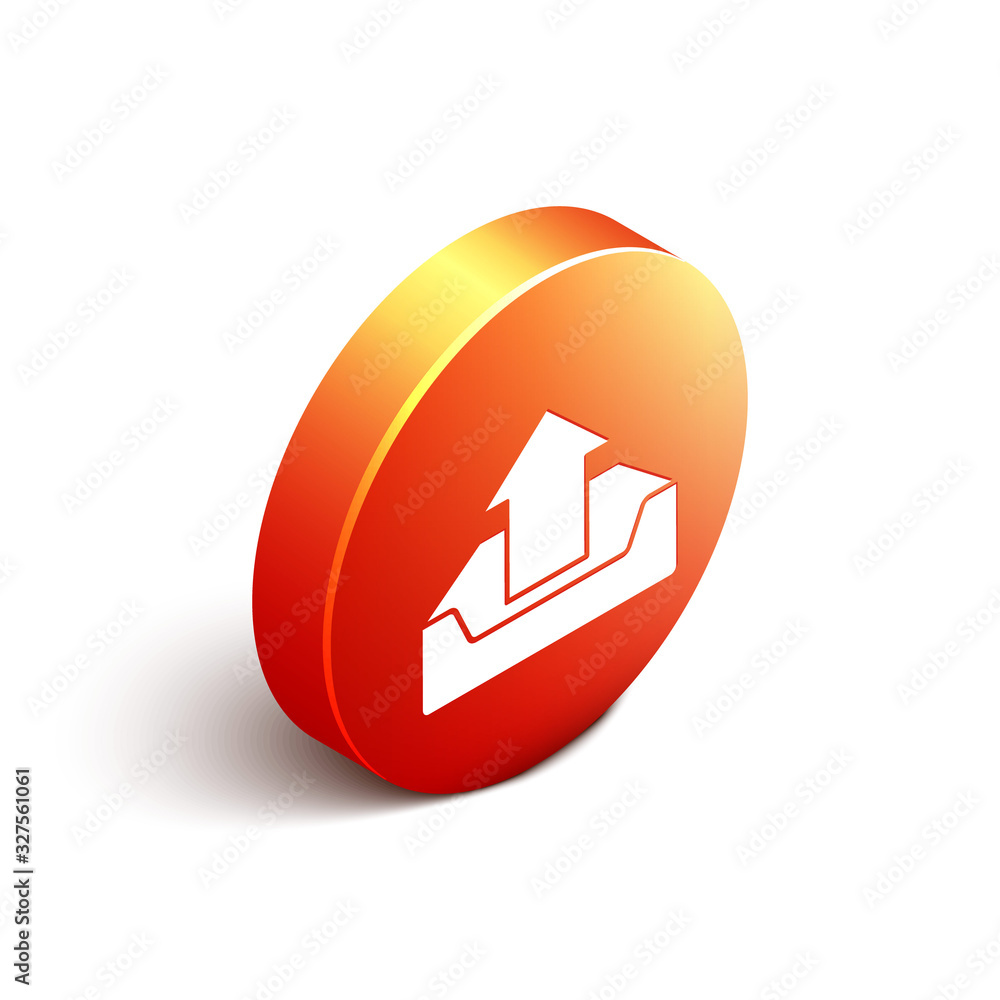 Poster isometric upload inbox icon isolated on white background. orange circle button. vector illustration