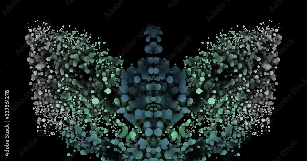 Poster abstract kaleidoscopic system with bubbles as liquid element blob. trasnformation of mirrored liquid