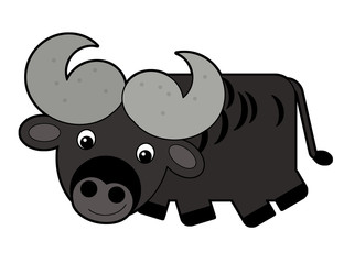 Cartoon happy farm animal cheerful buffalo isolated on white background safari illustration for children