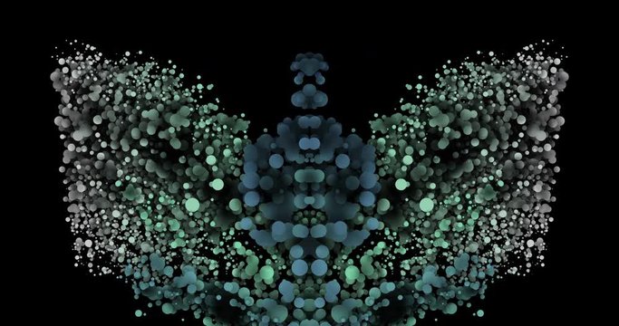 Abstract kaleidoscopic system with bubbles as liquid element blob. TRasnformation of mirrored liquid system as organic creature