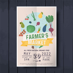 Vegetables farmer market sketch poster. Farm fresh leaflet templates bright vegetables, organic food advertising,