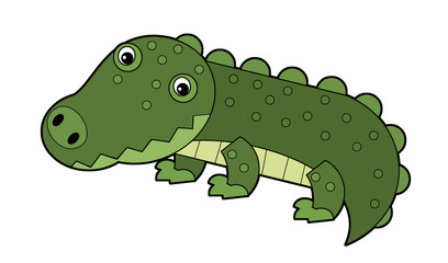 cartoon scene with happy crocodile alligator on white background - illustration