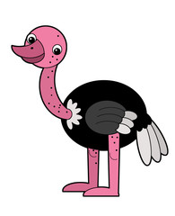 Cartoon animal bird ostrich on white background safari illustration