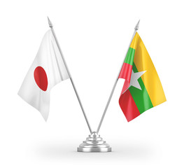 Myanmar and Japan table flags isolated on white 3D rendering