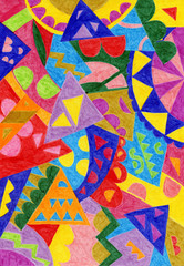 Hand drawn abstract multi-colored poster, geometric, high quality for print, greeting card, wall art, scrapbooking paper