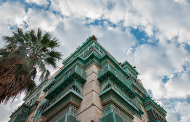 Historic City of Jeddah, old Houses , in a cloudy sky Saudi Heritage. Jeddah, Saudi Arabi 2020