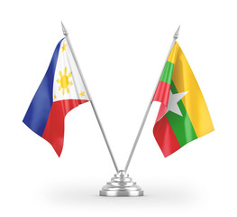 Myanmar and Philippines table flags isolated on white 3D rendering