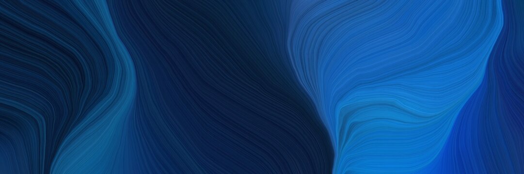 futuristic banner with waves. modern curvy waves background design with very dark blue, strong blue and midnight blue color © Eigens