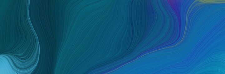 dynamic futuristic banner. modern curvy waves background design with teal green, strong blue and very dark blue color