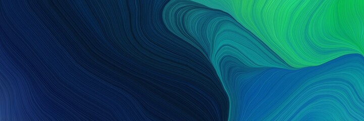 futuristic banner background with very dark blue, medium sea green and dark cyan color. elegant curvy swirl waves background design