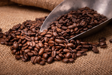 Coffee beans and an old scoop