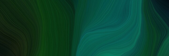 landscape orientation graphic with waves. modern soft curvy waves background illustration with very dark green, teal green and very dark blue color