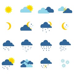 Collection of weather in types, ranging from rain, snow, heat, sunny, storm and others. Vector illustration