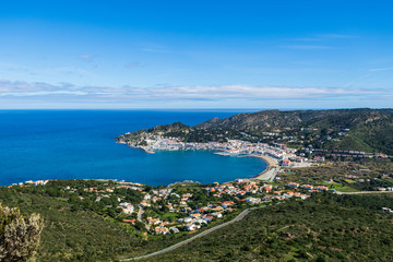 Fototapeta na wymiar Coastal panorama over the typical Mediterranean village El Port de la Selva, Costa Brava, Catalonia, Spain