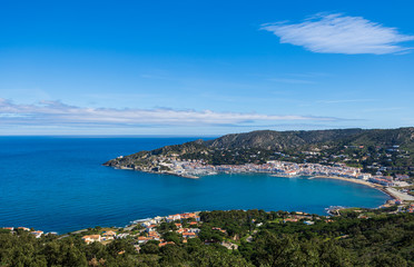 Naklejka na ściany i meble Coastal panorama over the typical Mediterranean village El Port de la Selva, Costa Brava, Catalonia, Spain