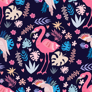 Parrot and flamingo pattern 1