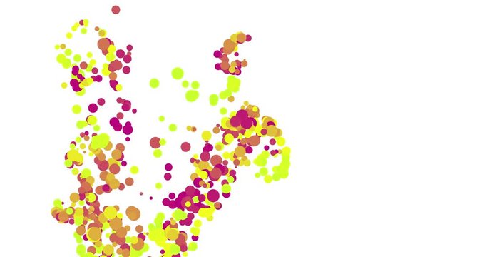 Abstract fluid flat background, lava lamp minimal design with fluid effect on black backdrop. Physics animation of circles bubbles falling as liquid. Flow simulation with particles and buoyant force