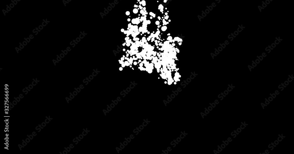 Poster white template on black background of fluid motion dripping from top. bubbles and liquid flow in whi