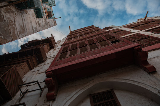 pictures of the old "Rawashin" wooden windows in the historic Jeddah homes Jeddah Saudi Arabia