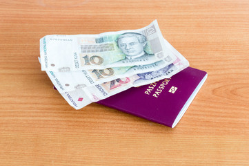 Croatian kuna banknotes (HRK) on biometric passport.