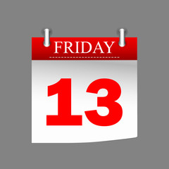 Friday 13 - Calendar Icon. Vector illustration of week day paper leaf.