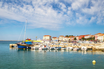 Fototapeta na wymiar Porec town, harbor in the Adriatic Sea on the Istria peninsula, Croatia, Europe.