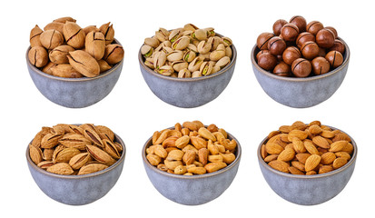 set of assorted nuts with clipping path