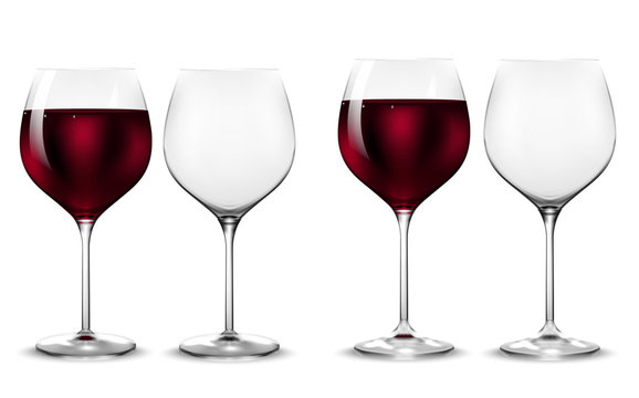 Empty and full transparency wine glass. Vector.