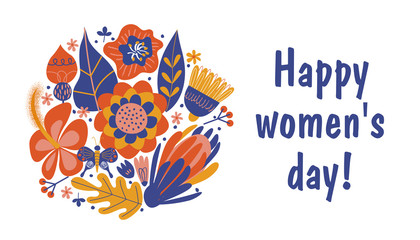 Obraz premium Greeting card, banner for the international women's day on March 8. Bouquets of colorful flowers. Vector illustration on a white background.