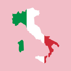 Italy flag placed over an outline map of Italy
