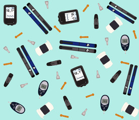 Diabetes equipments illustration - seamless pattern.