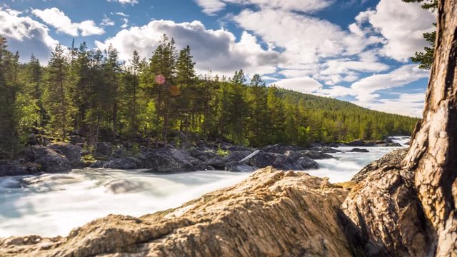 Timelapse of streaming at Pollfoss, River Framruste, Innlandet, Norway
