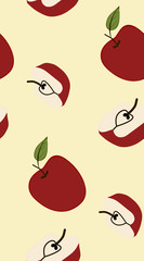 Apples on yellow background - seamless pattern.