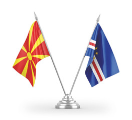 Cabo Verde and North Macedonia table flags isolated on white 3D rendering