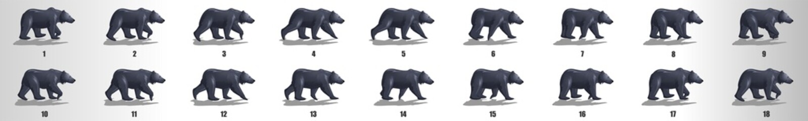 Bear Walk cycle animation frames, loop animation sequence sprite sheet 