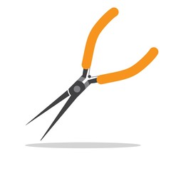Needle nose, pointy nose pliers in flat style vector illustration.