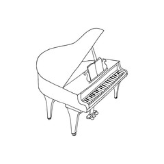 vector illustration of hand drawn grand piano. Sketch black and white piano